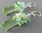 Green Quartz, Blue Zircon, Blue Topaz and Vintage Glass Leaves