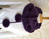 PomPom drawstring cowl in Damson - by ACrookedSixpence - READY TO SHIP