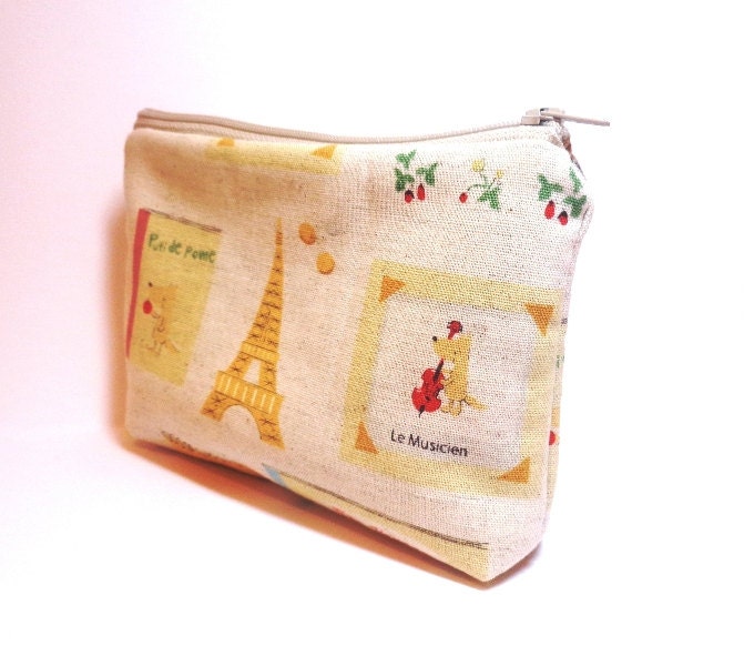 Small Zipper Pouch Coin Purse Small Wallet Cotton Linen French Travel Gold