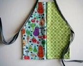 reversible cotton apron - toddler preschool sized - boys need aprons too - conversational happy veggies