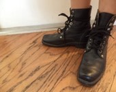 Vintage distressed combat Black Lace up harley davidson  Boots 6.5m