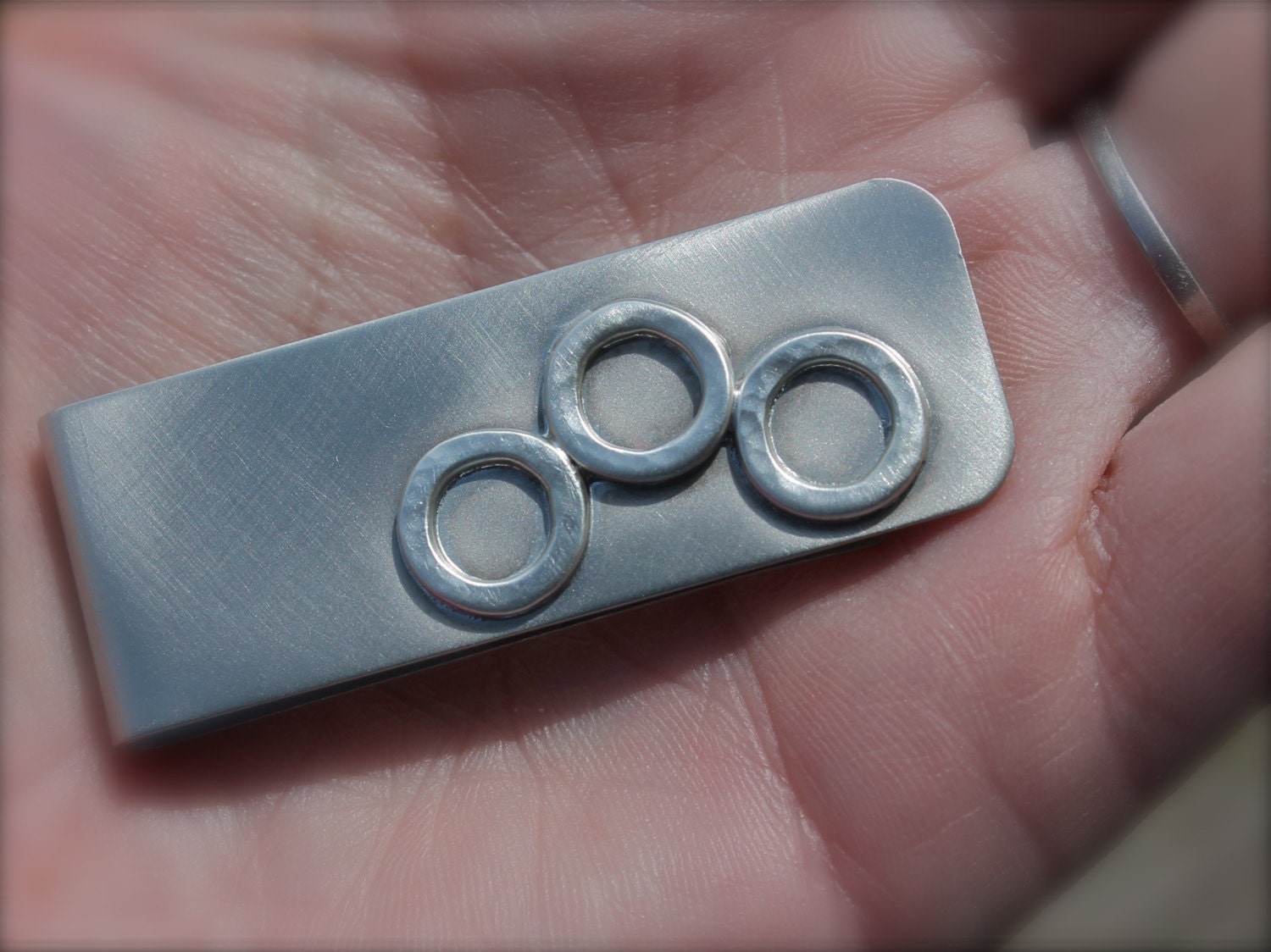 Money Clip.Sterling Silver and Nickel Silver. Masculine. Interesting Hammered Circles Design. Mens Gift. Dad. groomsmen.