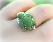 Turtle RING. Size 6 -Turquoise- Green, Lime, Yard, Nature, Sea, Brown, Brass, Avocado, Spring, Colorful, Animal, Jewelry, Stone Jewelry