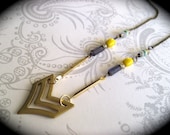 South by Southwest - long brass chevron necklace with bright lemon yellow vintage beads and purple iolite