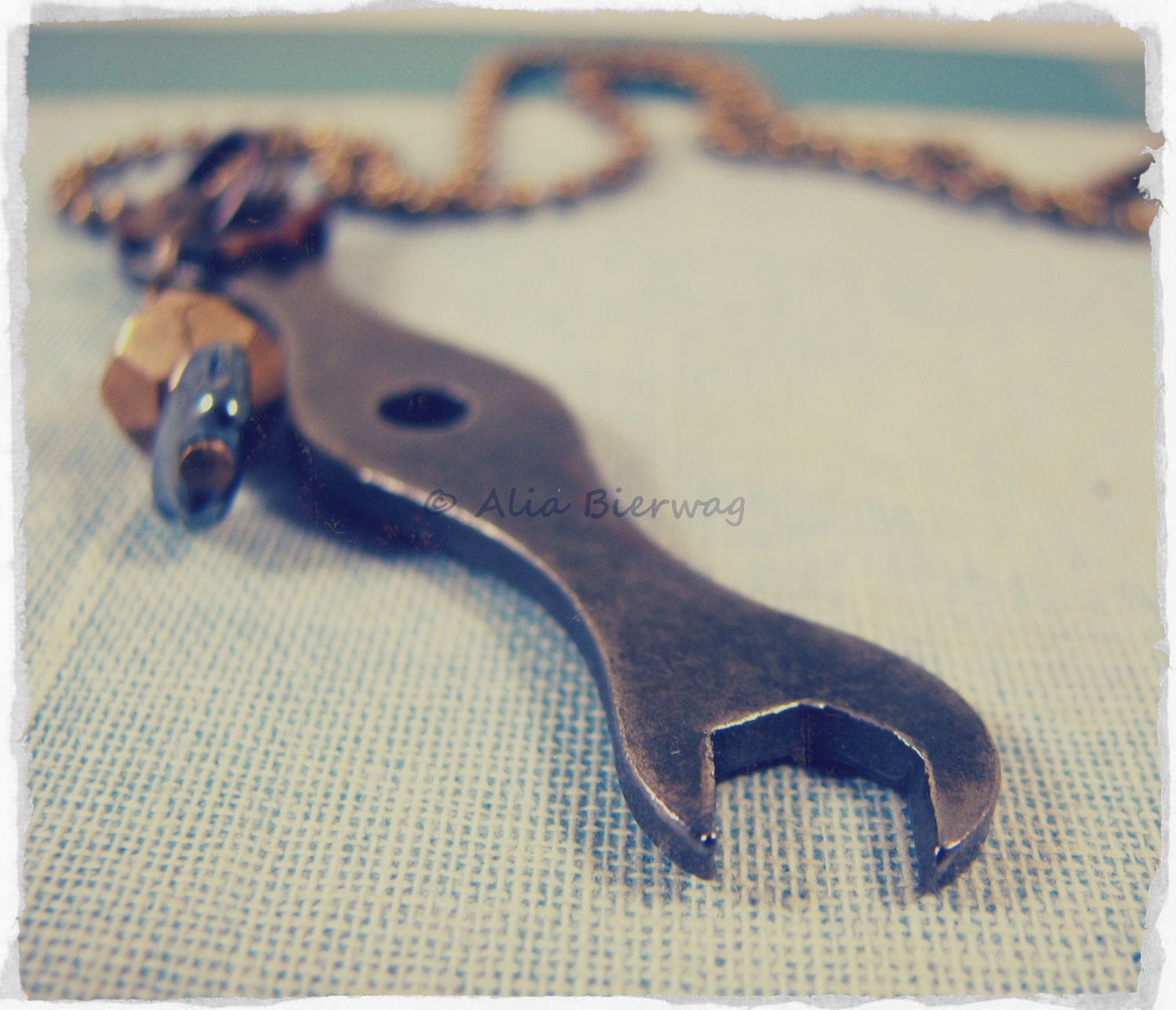 The mechanic's necklace. Vintage miniature wrench. Found object, post-apocalyptic, assemblage. Free US shipping.