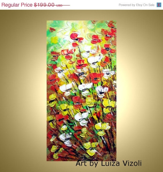 Original Abstract Modern Flowers Impasto Oil painting on Large Canvas Wall Art SUMMER POPPIES