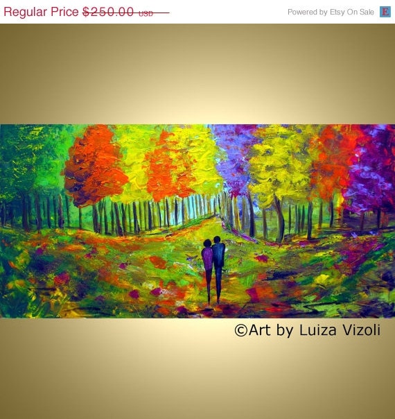 on SALE Original Modern Abstract  Fall Colorful Park Landscape Romance Palette Impasto Oil Painting Wall Decor by Luiza Vizoli