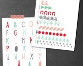 alphabet and numbers tribal art print set, 8x10
