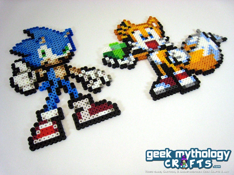 Sonic the Hedgehog and Tails the Fox Perler Bead Decorations