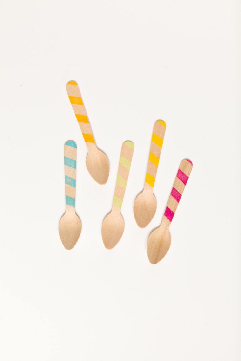 20 Wood Ice Cream Spoons - Graphic Stripes in Great Colors