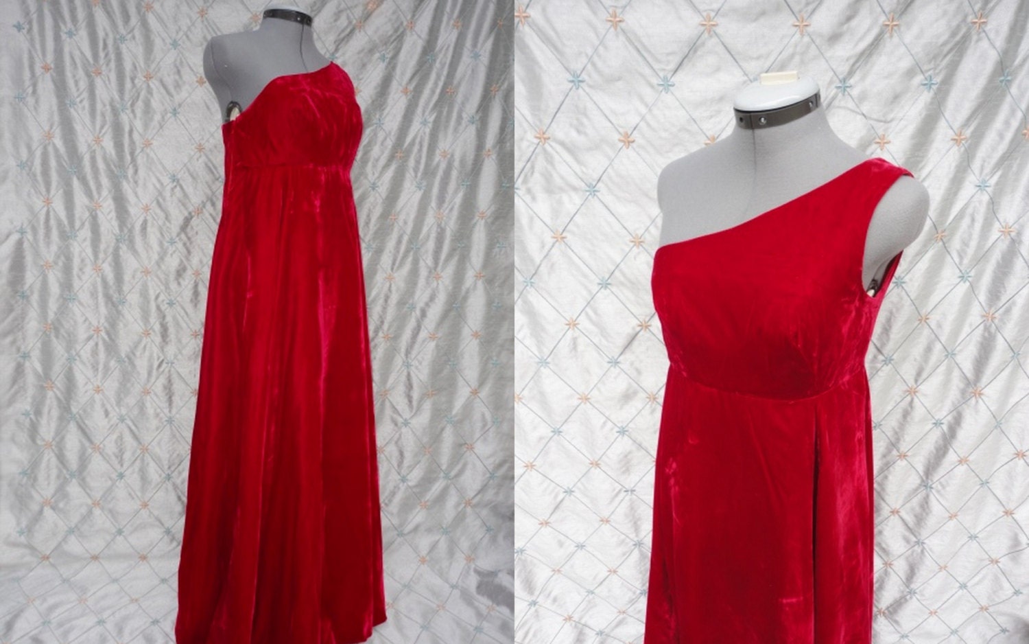 Formal Maxi Dress // 60s Dress //Vintage 60s Red Velvet One-Shoulder Party Dress  Vogue Paris Original Size M