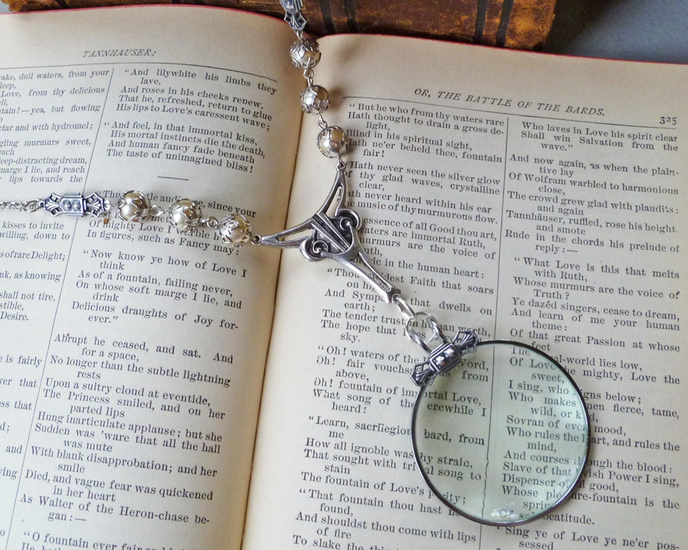 Magnifying Necklace Art Deco Pearls and Silver