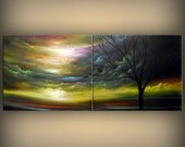 ORIGINAL Landscape painting large painting tree painting cloud painting original painting  56 x 22  Mattsart
