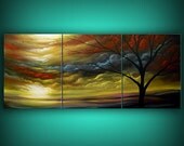 original painting large art abstract landscape painting triptych Original Painting tree painting huge surreal landscape modern 66 x 28