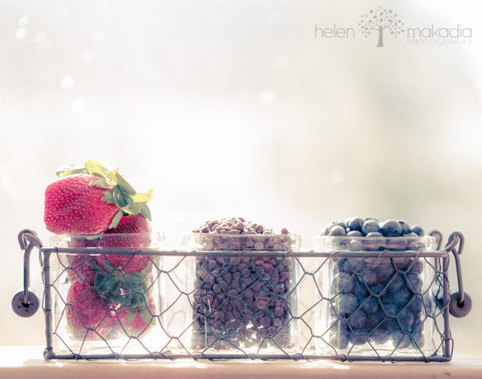 Fine Art Food Photograph. Wanted: Whipped Cream  Blueberries, Strawberries, Chocolate Chips. Kitchen and Home Decor. 11x14 Print