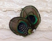 Feather Hair Clip, Peacock Hair Accessory LULU, Feather Hairpiece, Wedding Fascinator - peacock green blue