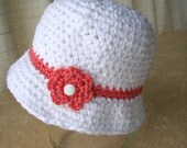ORGANIC COTTON Hand crochet Baby Girl Flower Hat in White
