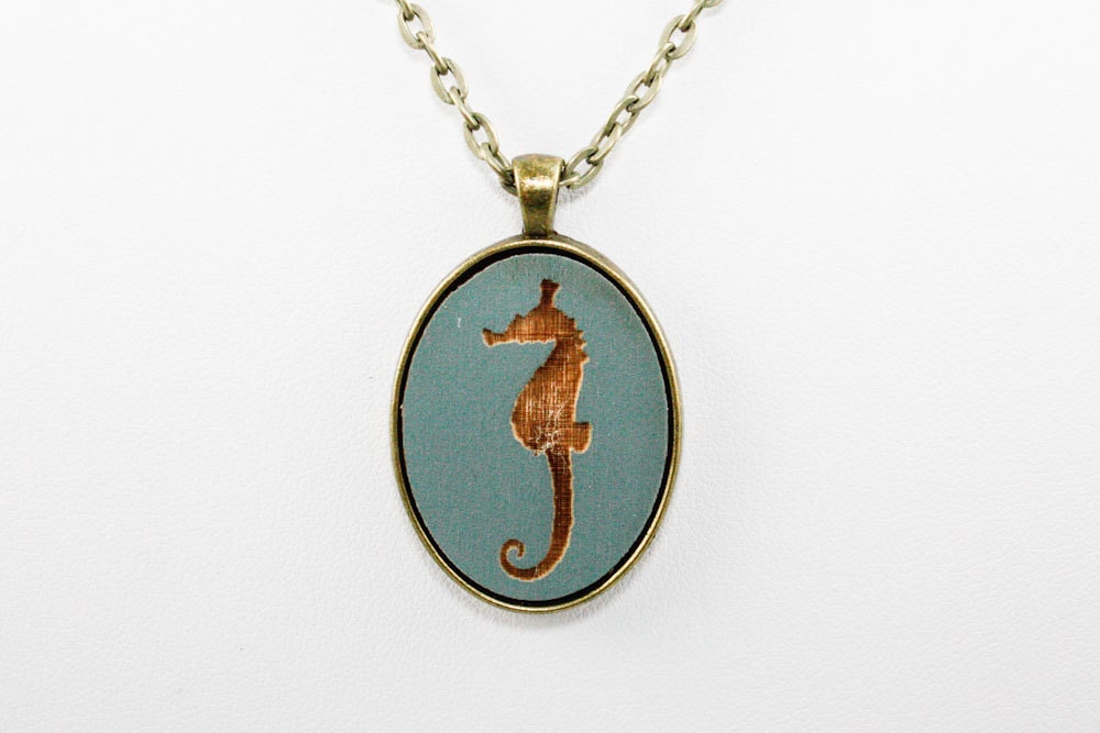 Cameo Pendant - Seahorse (Slate Blue)