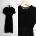 vintage '80s FANCY black VELVET short sleeve dress with RHINESTONE belt. size s m.