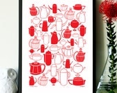 Vintage Coffee print in cherry red