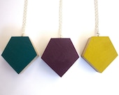 Chunky Plywood Gem Necklace - Diamond Jewel Necklace - Long Necklace - Recycled Eco Necklace - Mustard Yellow, Teal Green, Purple