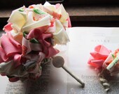 Vintage Fabric Wedding , Bridal, Bridesmaid Pom Bouquet