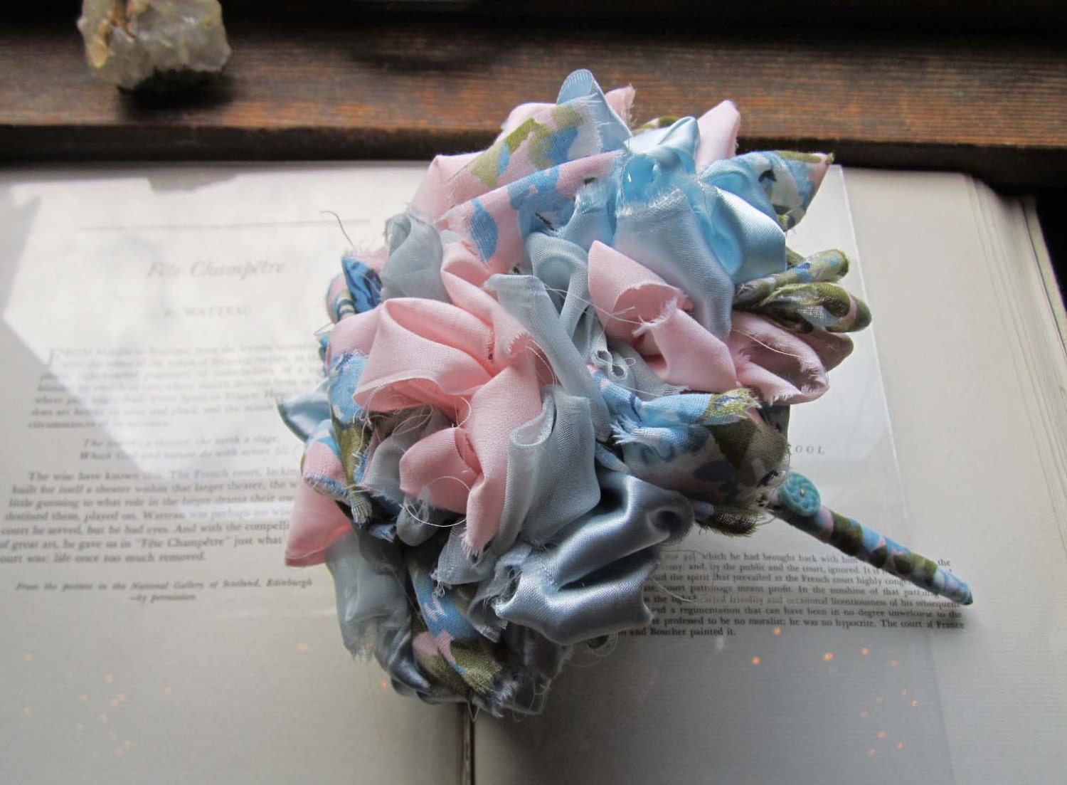 Vintage Fabric Wedding Bouquet, Bridesmaid, Flower Pom Bouquet