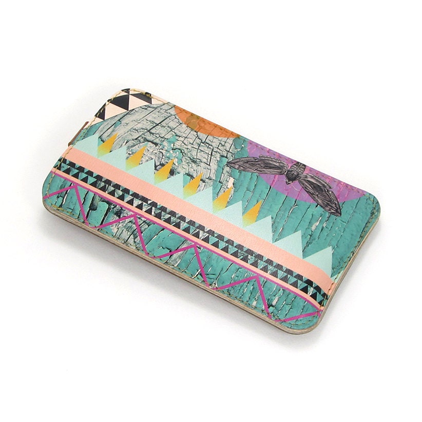 Leather iPhone / iTouch case - Moth in geometric pattern