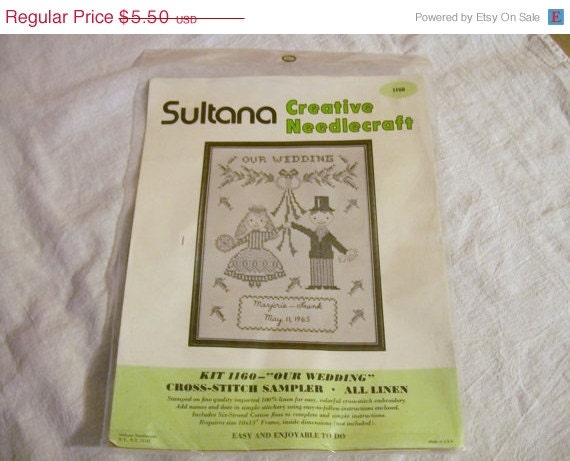 MEMORIAL DAY SALE Creative Needlecraft, Embroidery Kit, Wedding Sampler, Stamped For Embroidery, Our Wedding
