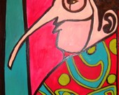 Painting, jester, fool, freaky, abstract, modern, folk art syles, acrylic on canvas