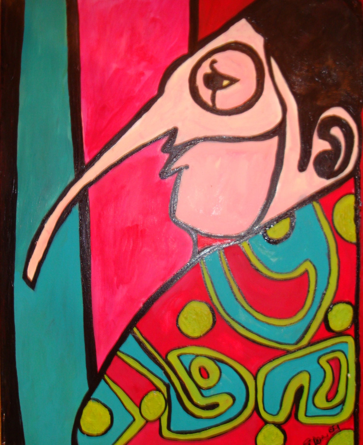 Painting, jester, fool, freaky, abstract, modern, folk art syles, acrylic on canvas