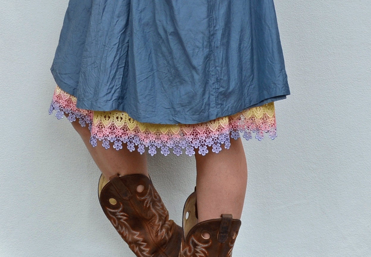White Silk & Cotton Women's Half Slip with Hand Painted Lace Skirt Extender One of a Kind and Ready to Ship