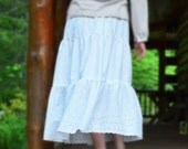 Upcycled Clothing Long White Half Slip Skirt Extender Recycled Cotton w/ Eyelet Lace Boho Summer Mori Girl Modest Petticoat Ready to Ship
