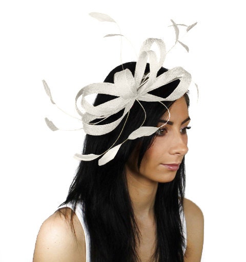Sinamay Butterfly White Fascinator Hat for Weddings, Races, and Special Events With Headband