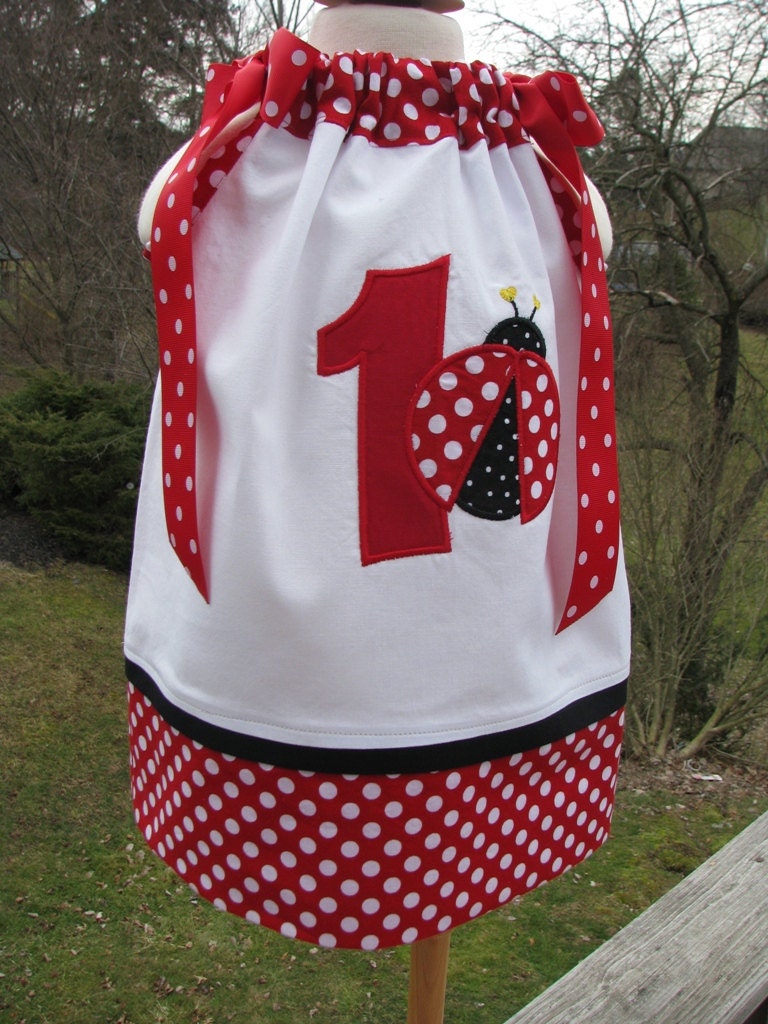 Applique ladybug dress in red and white
