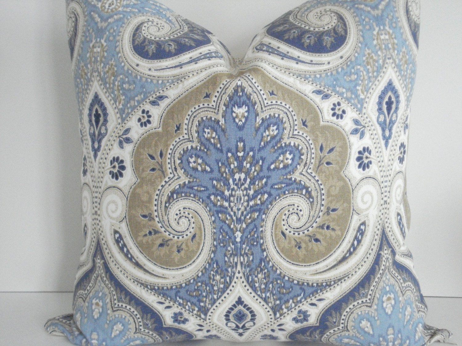 BOTH SIDES-Latika - KRAVAT - Decorative Pillow Cover -Delta- -Blues Cream  Latte  Beige Off White Throw/Lumbar Pillow