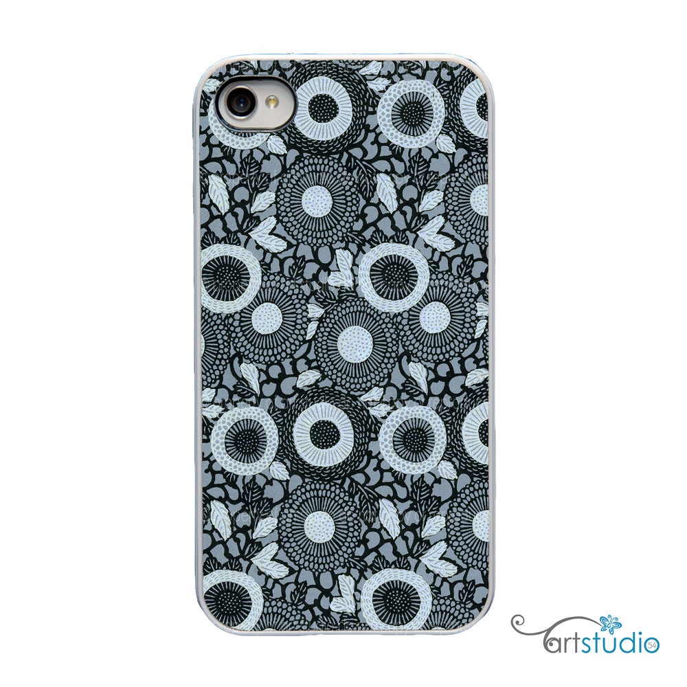 Japanese Style Grey Gray Flower  - White, Black, Clear Sides iPhone Case - IPhone 4S, 4 or 5 Hard Cover - Fun Bright Art Case - artstudio54