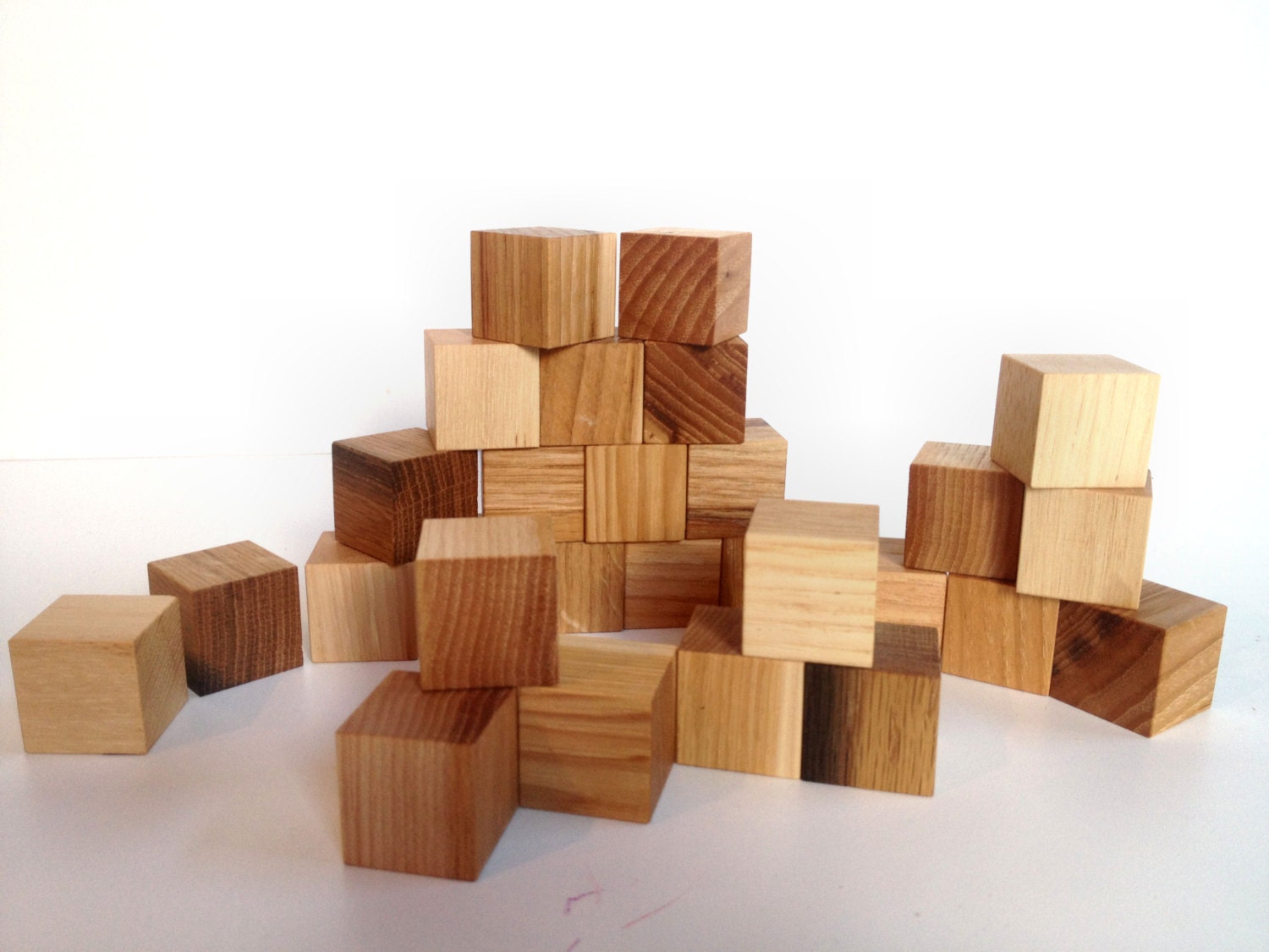 GREAT VALUE Classic Wood Building Blocks - 28 Square Building Blocks - Baby Builder Building Blocks - Natural Wood - Eco Friendly