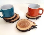 4 Natural Wood Drink Coasters - Cross Cut Pear Tree Coasters - Uniquely hand crafted - One of a kind set