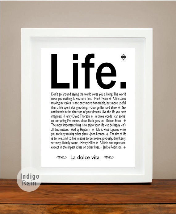 Black White LIFE Inspirational Quote Art 8X10 Typography Quote, Audrey Hepburn, The Sweet Life, La Dolce Vita, Home Decor