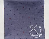 Dark Blue Anchors Chambray Pocket Square