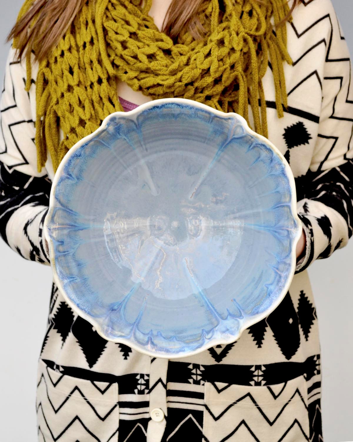 Ceramic Bowl - Serving bowl  flower bowl Dusk Blue glaze, 8 cups minimalist