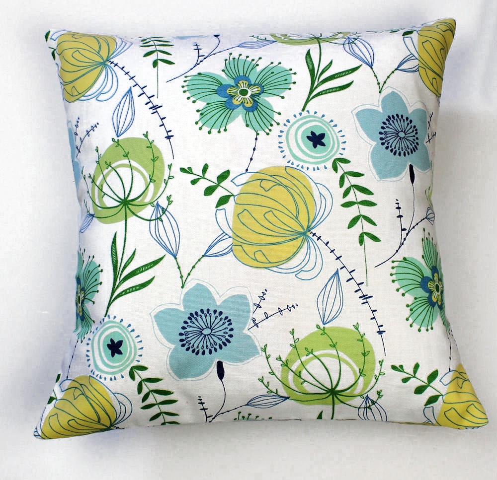 Spring Flowers Throw Pillow 16 inches by QuiltSewPieceful