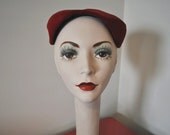 vintage 1950's hat red velour cap