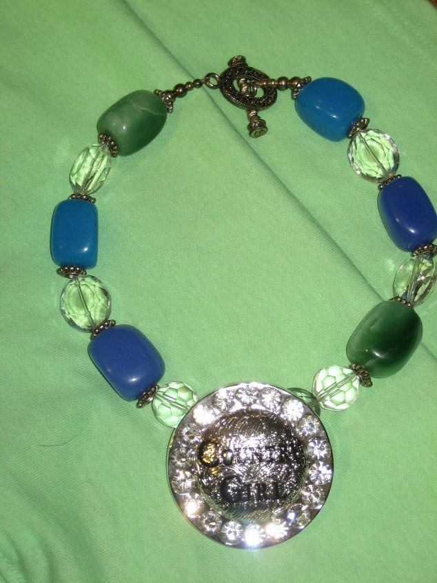 Chunky Necklace with Beautiful Natural Polished Rock SP Spacers & 8 Gorgeous Clear Crystals