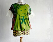 Olive Green Tunic Shirt Boho Eco Clothing Women's Upcycled Top Lace Ruffle Sleeves Blousy Fit Recycled Clothes Ladies Wear Large 'EDIE'