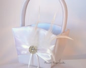 Basket Flower Girl  Bling Rhinestone Feather White Choice Wedding Satin Ribbon