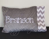 Grey Chevron Pillow - Personalized Pillowcase - FOR BOYS or GIRLS - Minky Toddler/Travel Pillowcase - Any Color Minky Available (12x16)