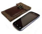 HTC One S wallet - brown tweed and brown leather