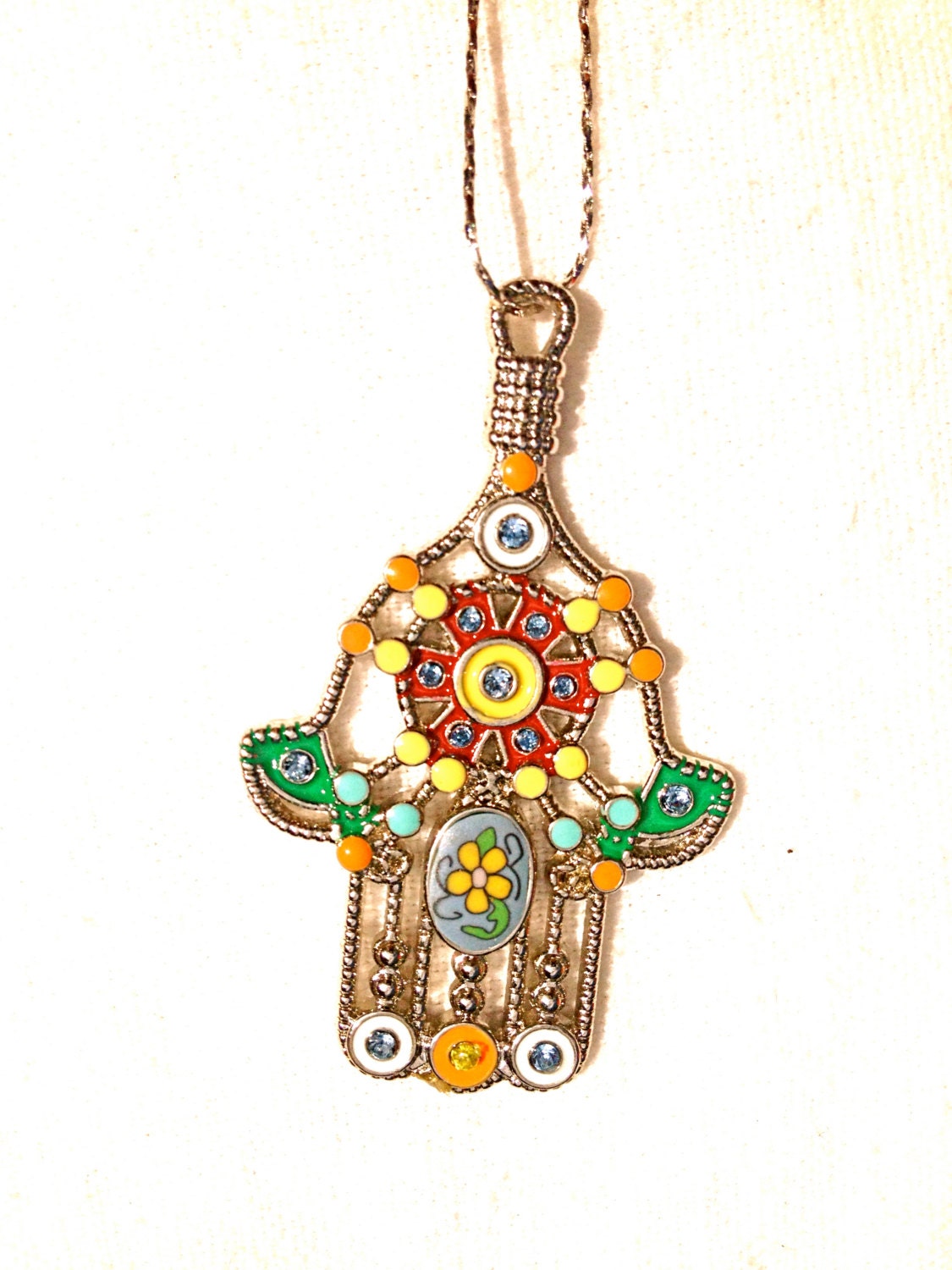 Colorful Hamsa hand pendant necklace